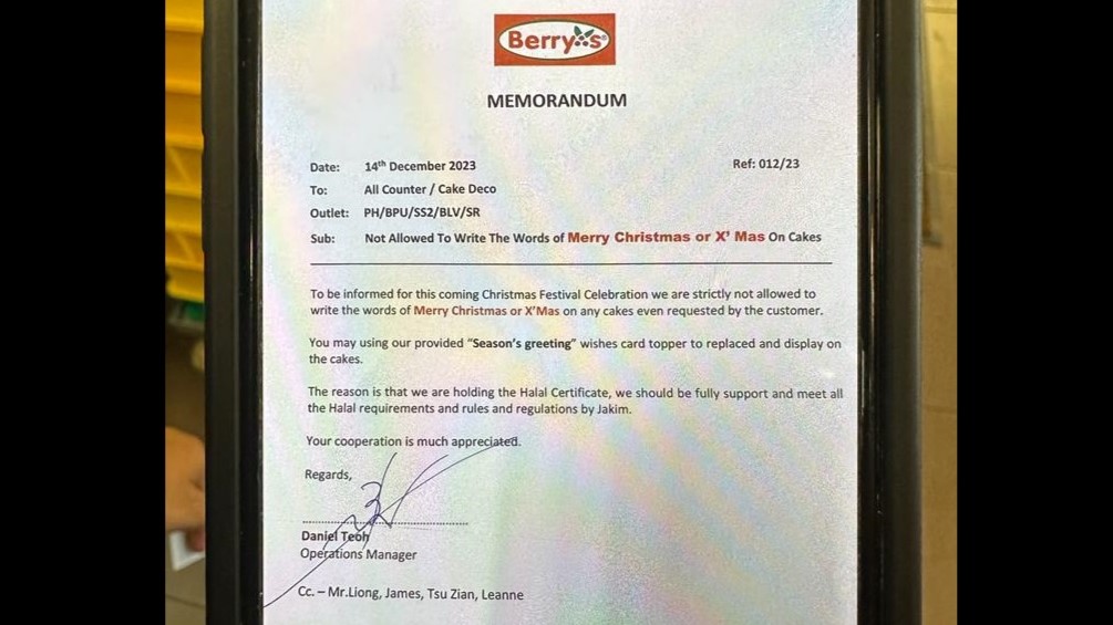 [UPDATED] No Berry’s Christmas to all: bakery bans writing ‘Merry Christmas’, ‘Xmas’ on festive cakes