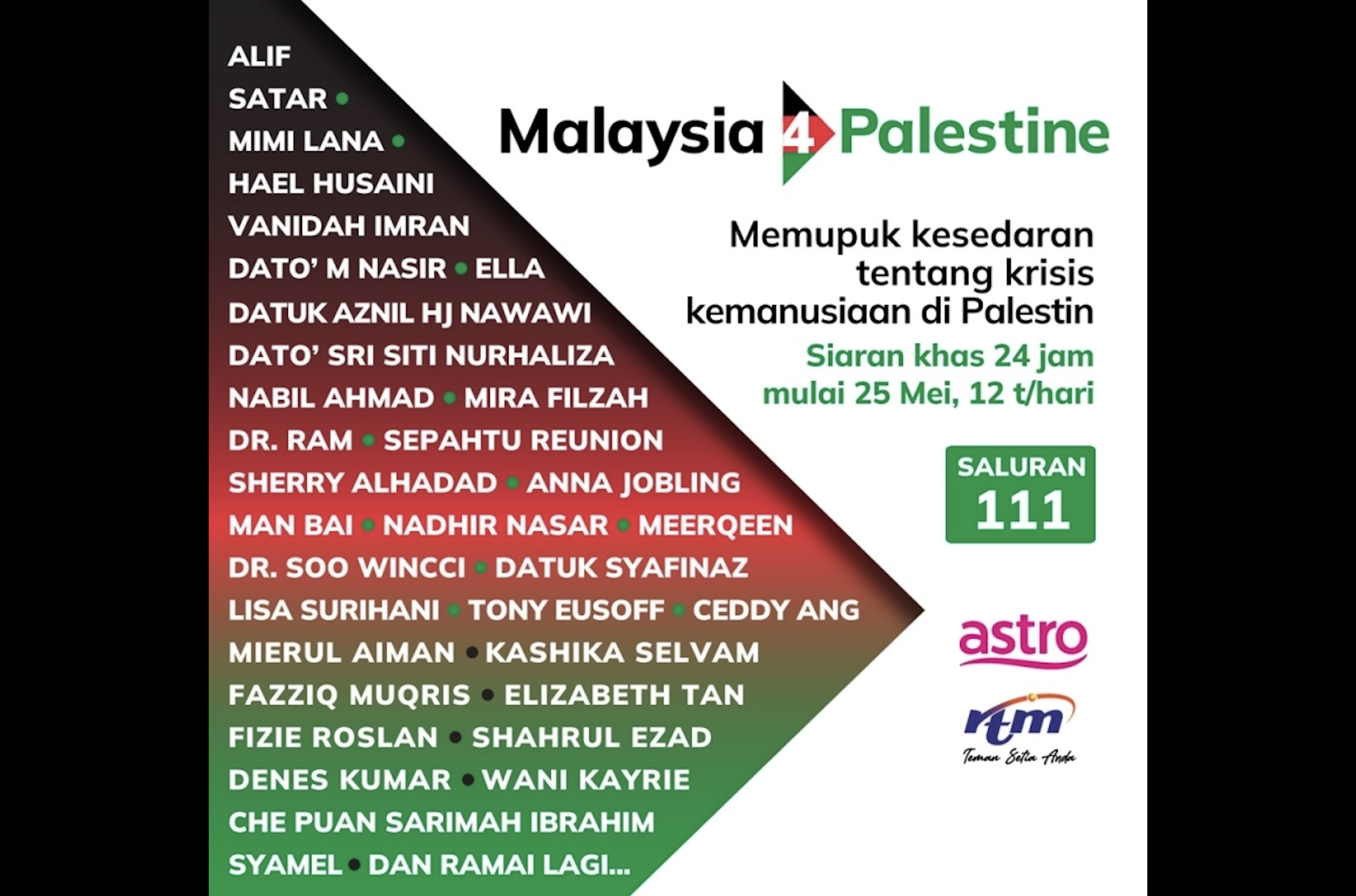 Malaysia4Palestine, a pop-up channel dedicated to the Palestinian cause premieres this weekend on Astro, RTM